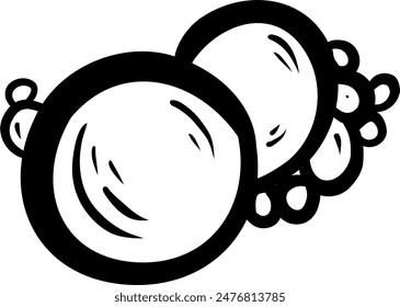 Ilustración jabón de higiene. Vector de esquema. Espuma de burbujas