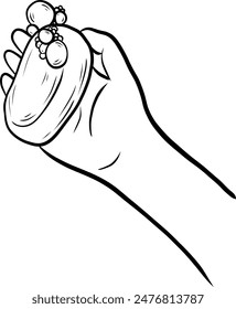 Illustration hygiene soap. Outline Vector. Hand washing with a solid soap