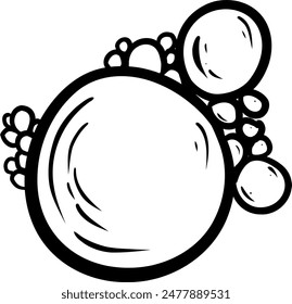 Illustration hygiene soap. Outline Vector. Bubbles foam