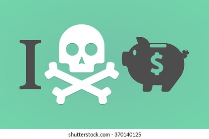 Illustration of an "I don't like" hieroglyph with a piggy bank