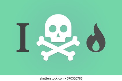 Illustration of an "I don't like" hieroglyph with a flame