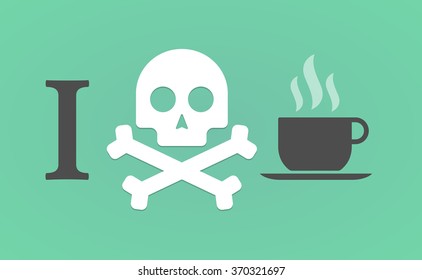 Illustration of an "I don't like" hieroglyph with a cup of coffee