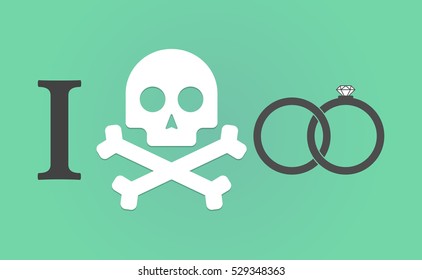 Illustration of an "I don't like" hieroglyph with  two bonded wedding rings