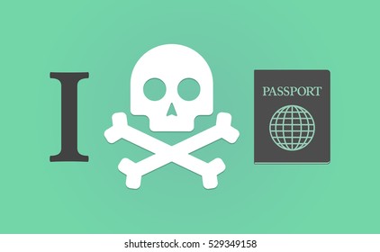 Illustration of an "I don't like" hieroglyph with  a passport