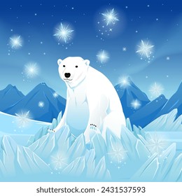 ilustración de un oso de hielo en la montaña de hielo