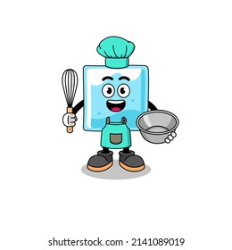 Illustration of ice block as a bakery chef , character design