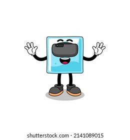Illustration of ice block with a vr headset , character design