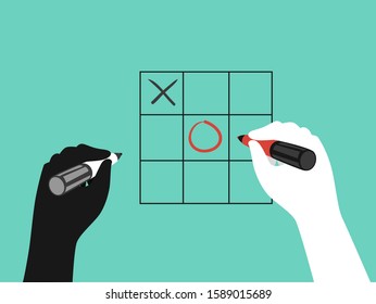 Illustration Of An Ice Breaker Game With Hands Playing Tic Tac Toe And Using Red And Black Pen