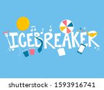 Illustration of Ice Breaker Lettering Design with Party Objects from Cups, Balloons, Spinner and Blindfold