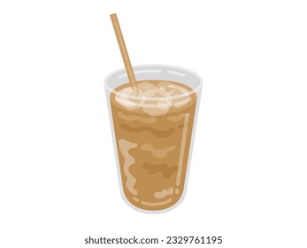 An illustration of an ice cafe au lait in a cup.