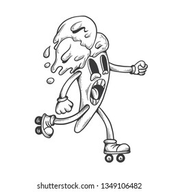 Illustration of the Ice Cream character. Hand drawn illustration. Isolated on white background.