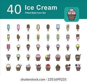 Illustration of Ice Cream Collection design Filled Icon. Ice Cream Outline Icon Pack. Set of Ice Cream Filled Icon