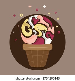 
illustration of ice cream with a colorful abstract design pattern. suitable for application in all print media