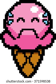 An illustration of an ice cream cone crying in an 8-bit cartoon style.