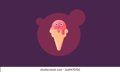 Illustration of ice cream cone with facial features and shadow 