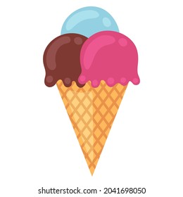 Illustration of ice cream cone. Food item for bars, restaurants and shops.