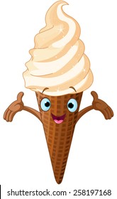 Illustration of ice cream cone with human face