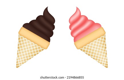 illustration of ice cream cone with mesh technique on a white background