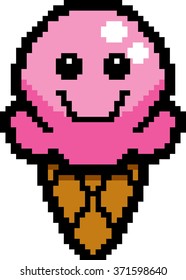 An illustration of an ice cream cone smiling in an 8-bit cartoon style.