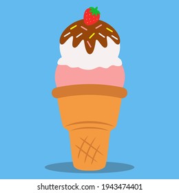 Illustration of ice cream cone vector with flat style