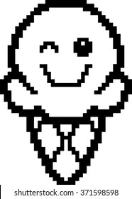 An illustration of an ice cream cone winking in an 8-bit cartoon style.