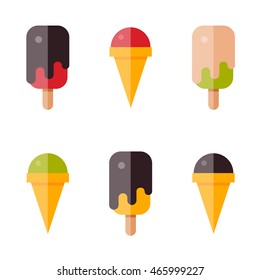 Illustration of ice cream. Ice cream in flat style on isolated white background. Set of different ice cream