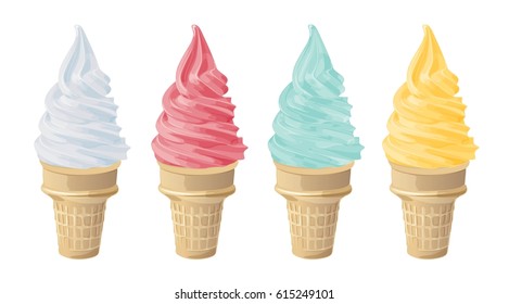 illustration of ice cream four colors horn