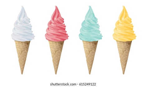 illustration of ice cream four colors horn