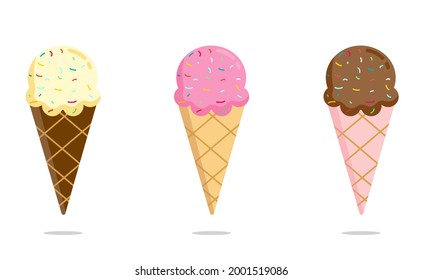 illustration of ice cream icons of various flavors, inspiration for logos, icons, and for food backgrounds