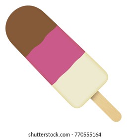 Illustration of an ice cream of Neapolitan toothpick, mixed chocolate, vanilla and strawberry, popsicle, stick. Ideal for catalogs, information and institutional material