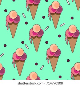 Illustration of ice cream on a flat background. Abstract seamless pattern
