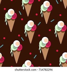 Illustration of ice cream on a flat background. Abstract seamless pattern.Vector background, eps10.