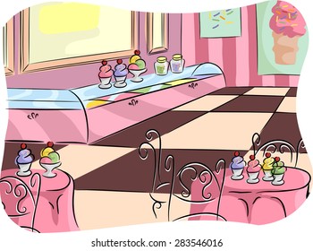Illustration of an Ice Cream Parlor Ready to Serve Customers