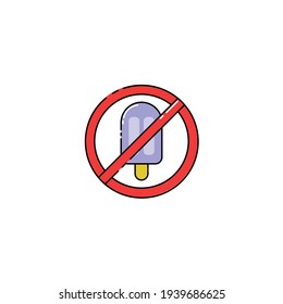 Illustration of ice cream prohibition. warning sign. prohibition sign. forbidden sign. modern simple food vector icon, flat graphic symbol in trendy flat design style.