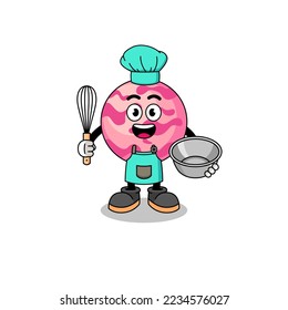 Illustration of ice cream scoop as a bakery chef , character design