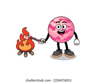 Illustration ice cream scoop burning marshmallow   character design