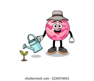 Illustration of ice cream scoop cartoon watering the plant , character design