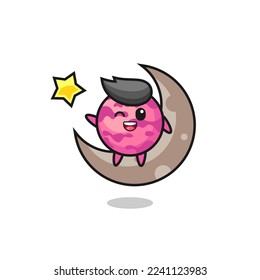 illustration of ice cream scoop cartoon sitting on the half moon , cute style design for t shirt, sticker, logo element