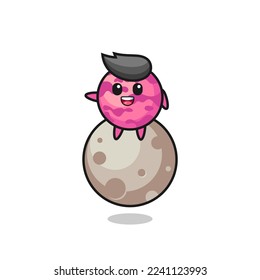 illustration of ice cream scoop cartoon sitting on the moon , cute style design for t shirt, sticker, logo element