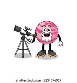Illustration of ice cream scoop mascot as an astronomer , character design
