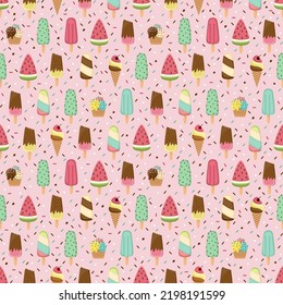 Illustration of ice cream seamless pattern. Background for card, poster, cover and web design
