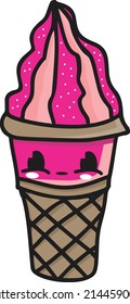 Illustration of an ice cream shape with a cute face, suitable for t-shirt and sticker design