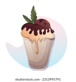 Illustration of ice cream sprinkled with chocolate and mint on white background. sweet food icon concept isolated . flat cartoon style