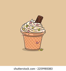 
Illustration of Ice cream is sweet. Scoop Ice Cream. vector flat outline icon.
Cute colorful soft ice cream with sprinkles.
A cupcake that looks like an ice cream cone complete with a chocolate flake