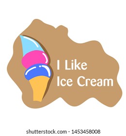Illustration of ice cream and text with brown background