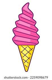 Ilustración del cono de helado de gofre. Icono lindo y colorido. Símbolo creativo al estilo de las caricaturas.