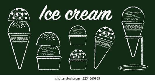 Illustration of ice cream written on chalkboard.