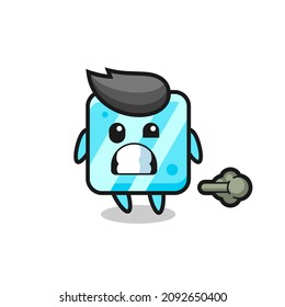the illustration of the ice cube cartoon doing fart , cute style design for t shirt, sticker, logo element