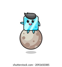 ilustración de dibujos animados de cubo de hielo sentados en la luna , diseño de estilo lindo para camiseta, pegatina, elemento logotipo