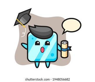 Illustration of ice cube cartoon throwing the hat at graduation, cute style design for t shirt, sticker, logo element